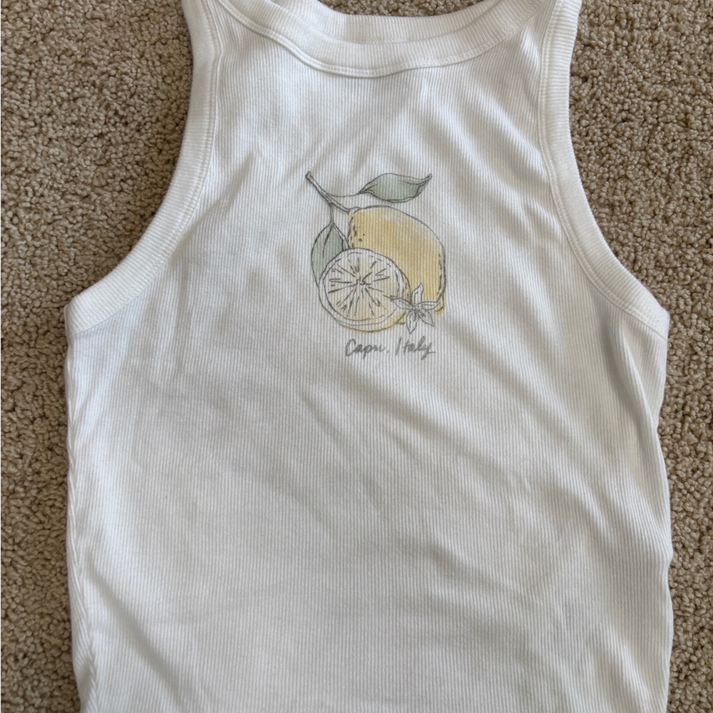 Hollister White Tank Top with Lemon Graphic